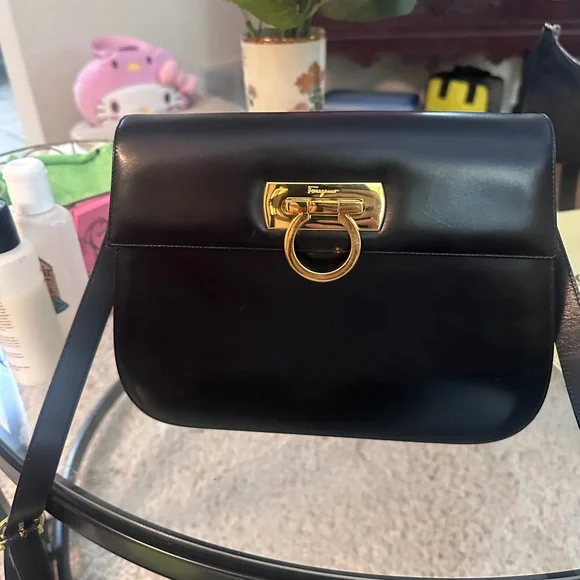 ❌SOLD❌Salvatore Ferragamo Black Handbag with Gold Accents - Picture 7 of 14
